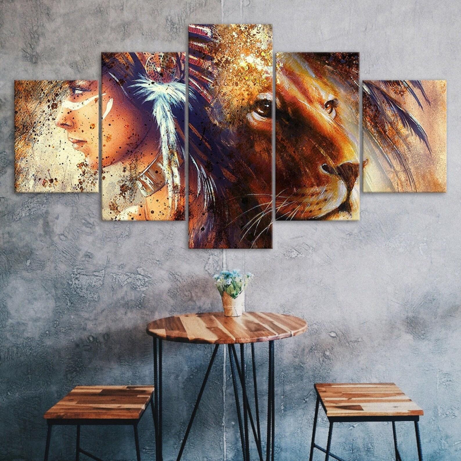 Native Indian and Lion Art Painting 5 Piece Five Panel Wall Canvas Print Modern Poster Home Decor Gift For Him For Her 20X35 20X45 20X55CM
Native Indian and Lion Art Painting 5 Piece Five Panel Wall Canvas Print Modern Poster Home Decor Gift For Him For Her 20X35 20X45 20X55CM