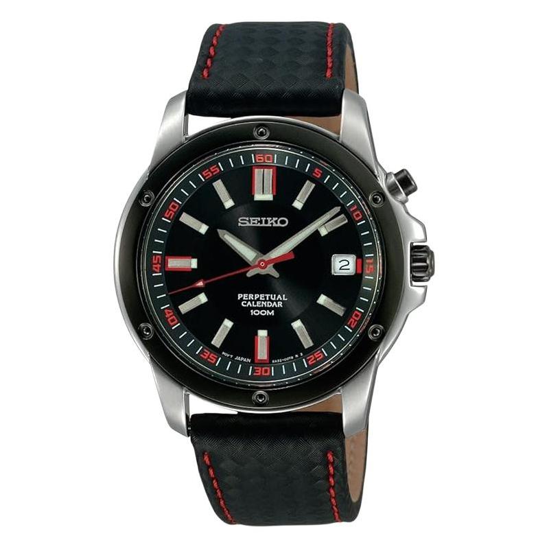 SEIKO 100 meters waterproof Quartz leather strap 40mm men s watch black dial SNQ097
SEIKO 100 meters waterproof Quartz leather strap 40mm men s watch black dial SNQ097