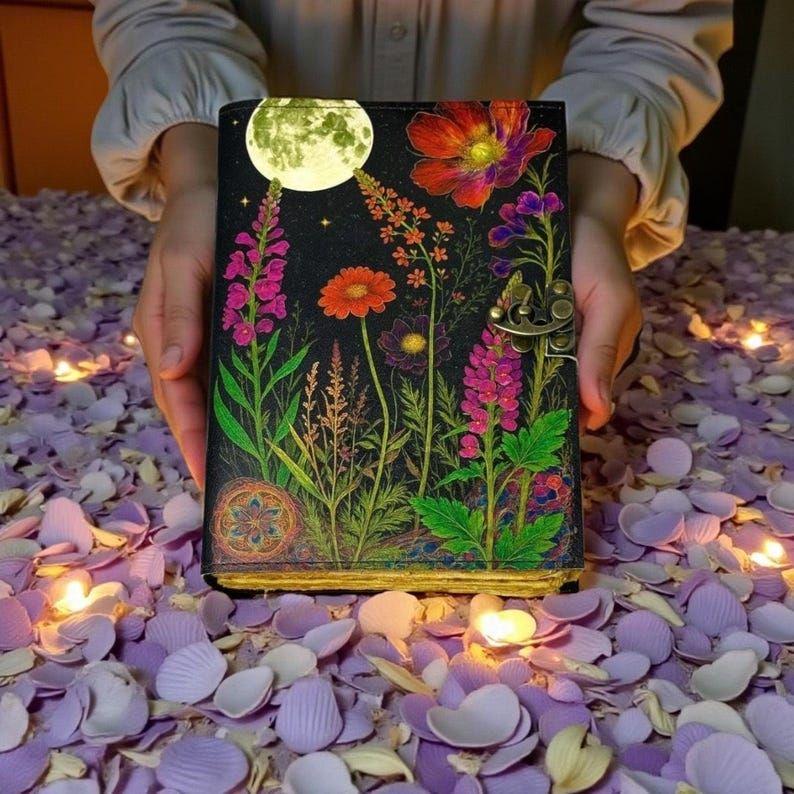 Moonlit Wildflower Leather Grimoire | Handmade Spell Book of Shadows, Vintage Deckle Paper Journal, Unique Wildflower Gift for Him and Her 7 x 5 inch / 100 Page
Moonlit Wildflower Leather Grimoire | Handmade Spell Book of Shadows, Vintage Deckle Paper Journal, Unique Wildflower Gift for Him and Her 7 x 5 inch / 100 Page