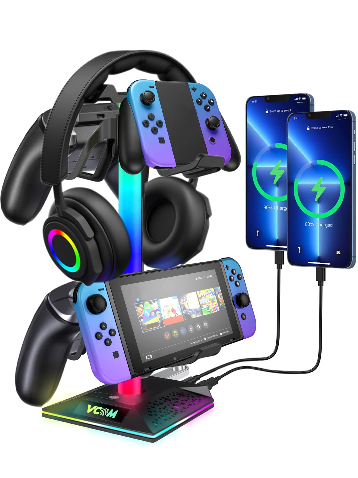 Gaming Stand Desk Storage VCOM Upgrade Version RGB Lighting Simultaneous Storage for 5 Devices Data Port Compatible with Desk Storage USB A x 2 USB C чорний
Gaming Stand Desk Storage VCOM Upgrade Version RGB Lighting Simultaneous Storage for 5 Devices Data Port Compatible with Desk Storage USB A x 2 USB C чорний