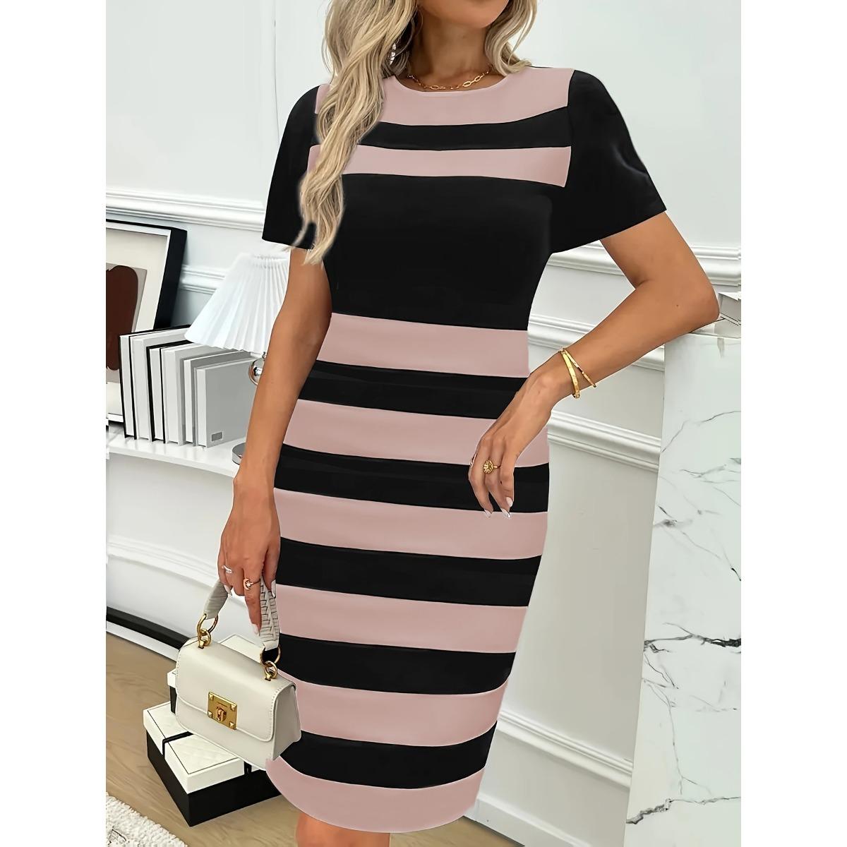Summer Women s Color Block Striped Midi Dress, Crew Neck High Waist Slimming Elegant Casual Dress XXL рожевий
Summer Women s Color Block Striped Midi Dress, Crew Neck High Waist Slimming Elegant Casual Dress XXL рожевий