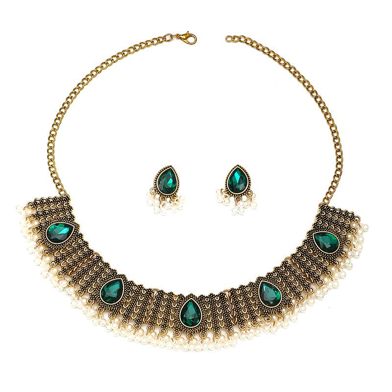 Meier Necklace and earring set - exotic pearl rhinestone tassel choker necklace with court style earrings
Meier Necklace and earring set - exotic pearl rhinestone tassel choker necklace with court style earrings