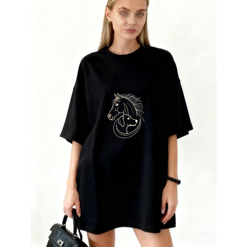 Oversized T Shirt Dress Black Horse And Dog Print Casual Wear For Women XXXXL чорний
Oversized T Shirt Dress Black Horse And Dog Print Casual Wear For Women XXXXL чорний
