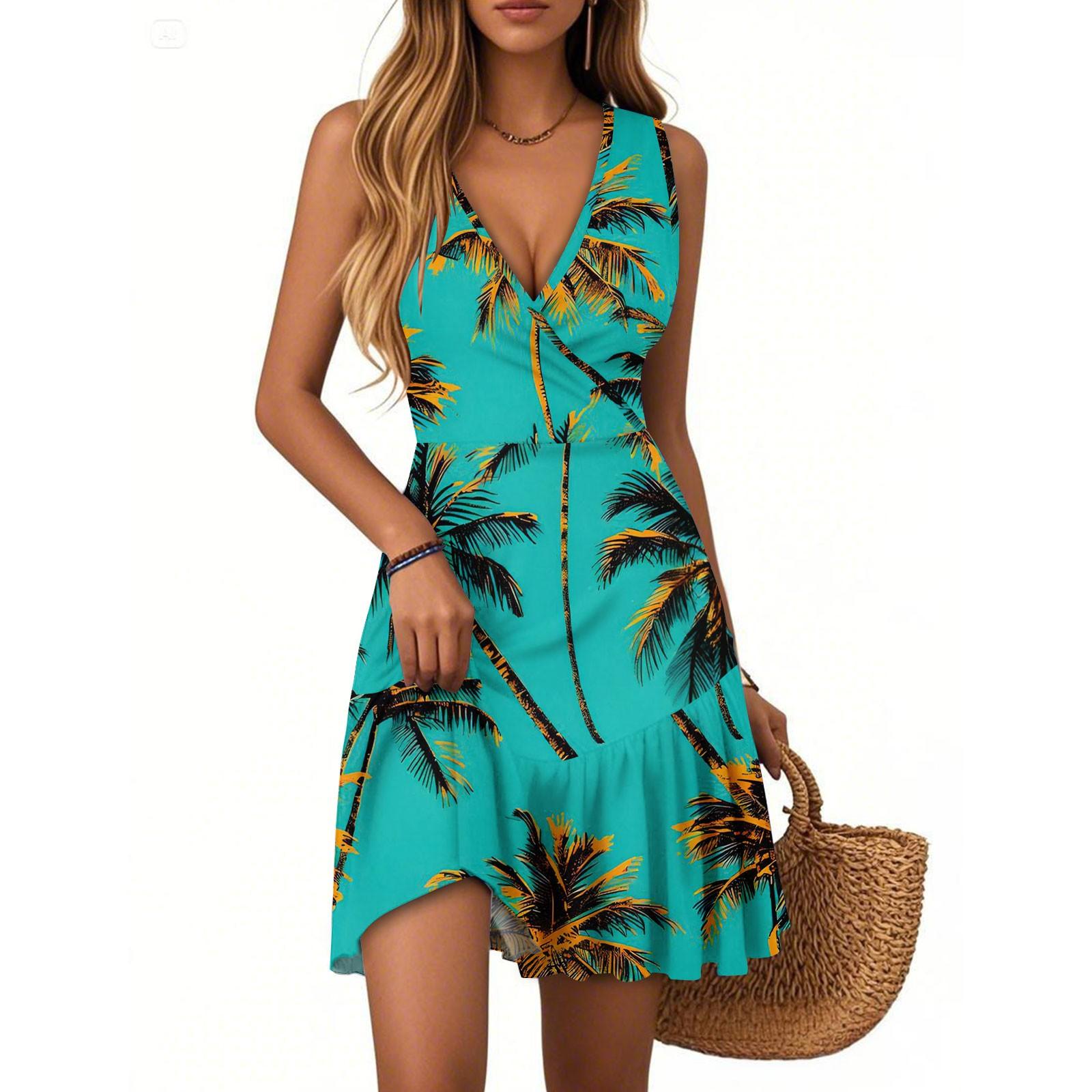 Женское летнее платье с V-образным вырезом, без рукавов, повседневное, с гавайским принтом, плиссированное по подолу L
Женское летнее платье с V-образным вырезом, без рукавов, повседневное, с гавайским принтом, плиссированное по подолу L