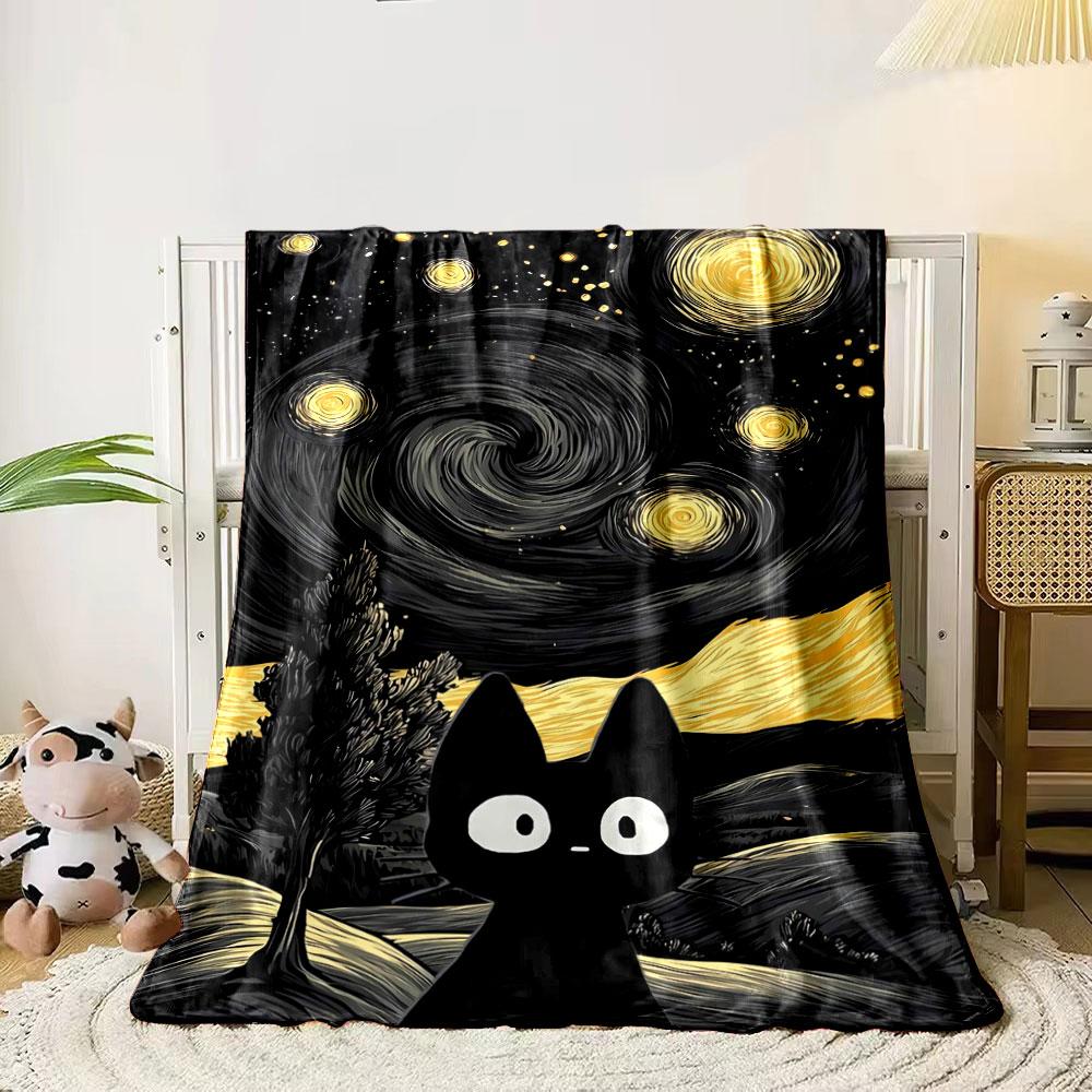 Swirling starry night pattern with a black cat silhouette in the foreground. for all seasons blanket lunch break throw gift 80cm x 120cm
Swirling starry night pattern with a black cat silhouette in the foreground. for all seasons blanket lunch break throw gift 80cm x 120cm