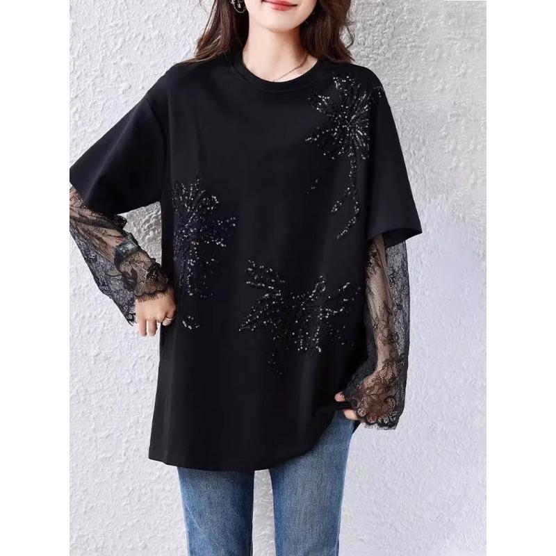 Large Size Sequined Long-sleeved New Loose Patchwork Lace Top XL чорний
Large Size Sequined Long-sleeved New Loose Patchwork Lace Top XL чорний