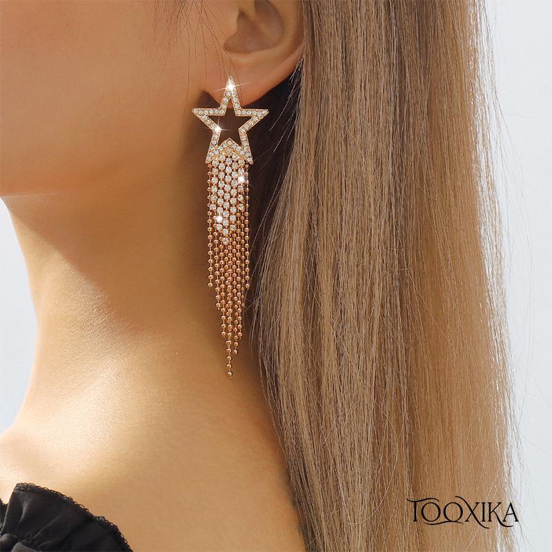 Tooxika Крупные полые серьги-кисточки в форме пятиконечной звезды, элегантные и изящные длинные серьги, украшенные бриллиантами
Tooxika Крупные полые серьги-кисточки в форме пятиконечной звезды, элегантные и изящные длинные серьги, украшенные бриллиантами
