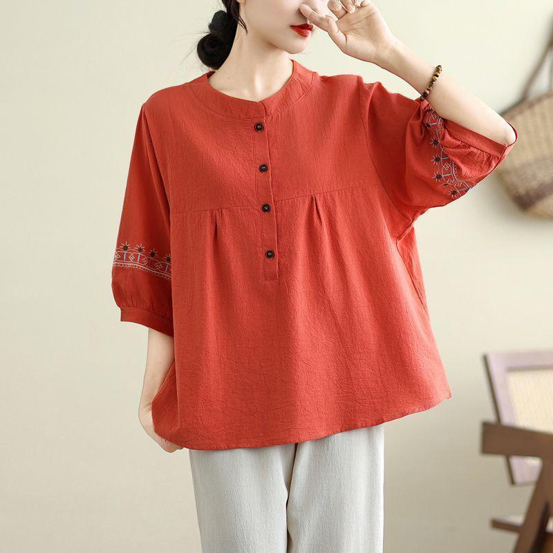 Fat Mama Plus Size Women s Ethnic Cotton Linen Button-Up Shirt - Round Neck, Loose Fit for Spring/Summer, Ideal for Middle-Aged and Elderly. 2XL помаранчевий/червоний
Fat Mama Plus Size Women s Ethnic Cotton Linen Button-Up Shirt - Round Neck, Loose Fit for Spring/Summer, Ideal for Middle-Aged and Elderly. 2XL помаранчевий/червоний