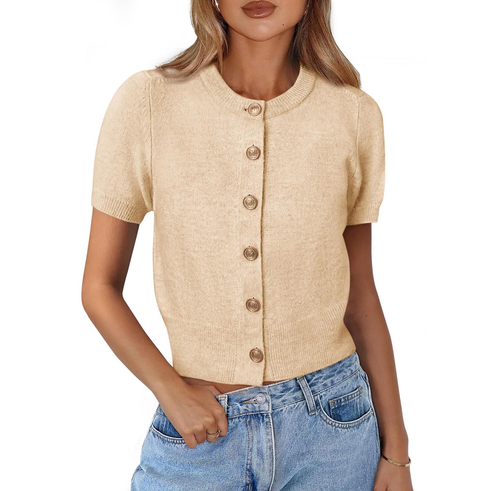 Women s Short Sleeve Button Front Cardigan Crop Top Lightweight Knitwear Slim Fit Casual Sweater with Round Neck and Ribbed Hem M бежевий
Women s Short Sleeve Button Front Cardigan Crop Top Lightweight Knitwear Slim Fit Casual Sweater with Round Neck and Ribbed Hem M бежевий
