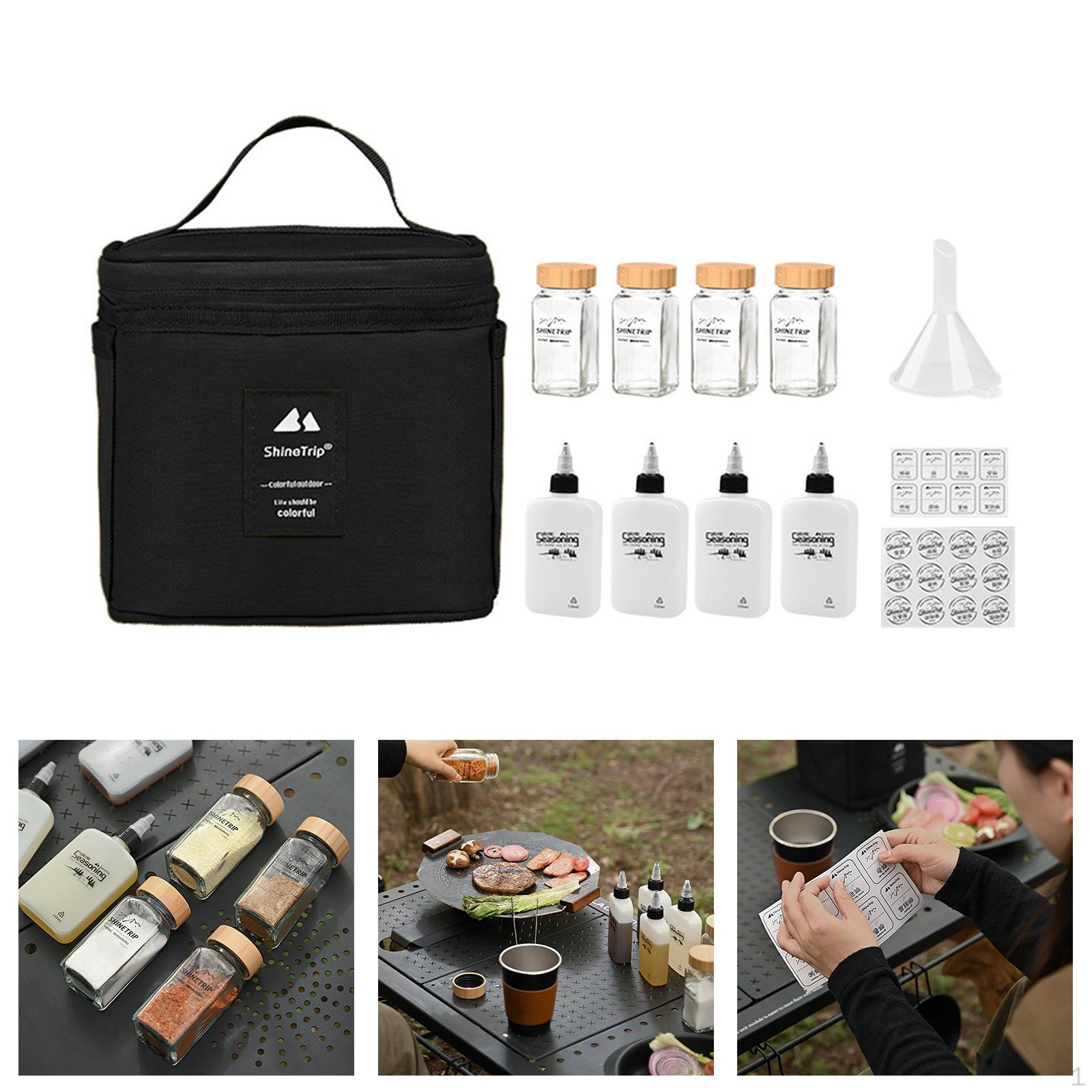 Travel Spice Seasoning Container Glass Jar with Funnel Camping Bag Kit Black чорний
Travel Spice Seasoning Container Glass Jar with Funnel Camping Bag Kit Black чорний