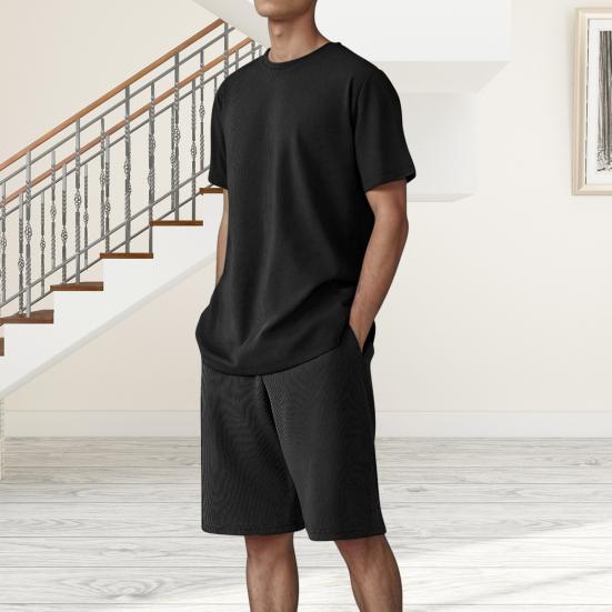2Pcs/Set Men Sports Suit O-Neck Short Sleeve T-shirt Elastic Waist Wide Leg Shorts Set Solid Color Waffle Fabric Sportswear S чорний
2Pcs/Set Men Sports Suit O-Neck Short Sleeve T-shirt Elastic Waist Wide Leg Shorts Set Solid Color Waffle Fabric Sportswear S чорний