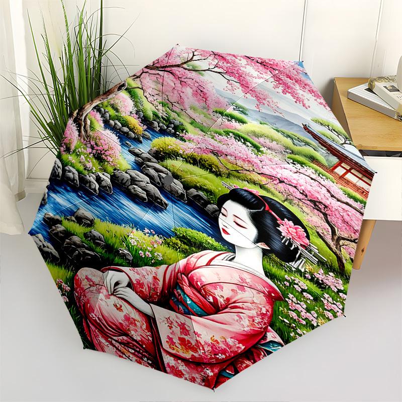 Cherry Blossom Garden, Traditional Kimono Themed Automatic Opening and Closing Umbrella, Brightly Colored 8-rib Portable Umbrella, Suitable
Cherry Blossom Garden, Traditional Kimono Themed Automatic Opening and Closing Umbrella, Brightly Colored 8-rib Portable Umbrella, Suitable