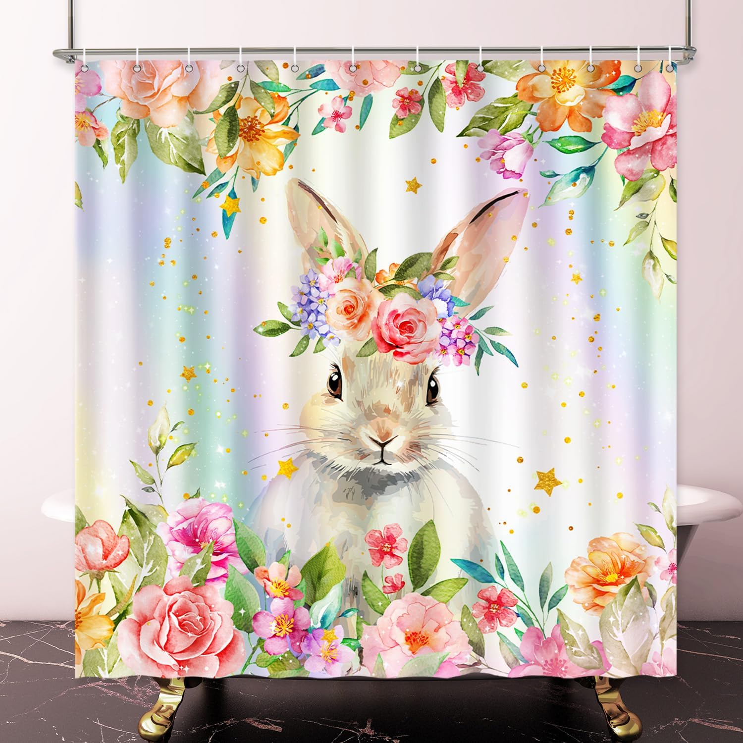 Floral Bunny Shower Curtain Watercolor Rabbit Flower Crown Spring Design Pastel Colors Bath Decor Waterproof Fabric Cute Animal W60H190(CM)-1 Pcs
Floral Bunny Shower Curtain Watercolor Rabbit Flower Crown Spring Design Pastel Colors Bath Decor Waterproof Fabric Cute Animal W60H190(CM)-1 Pcs