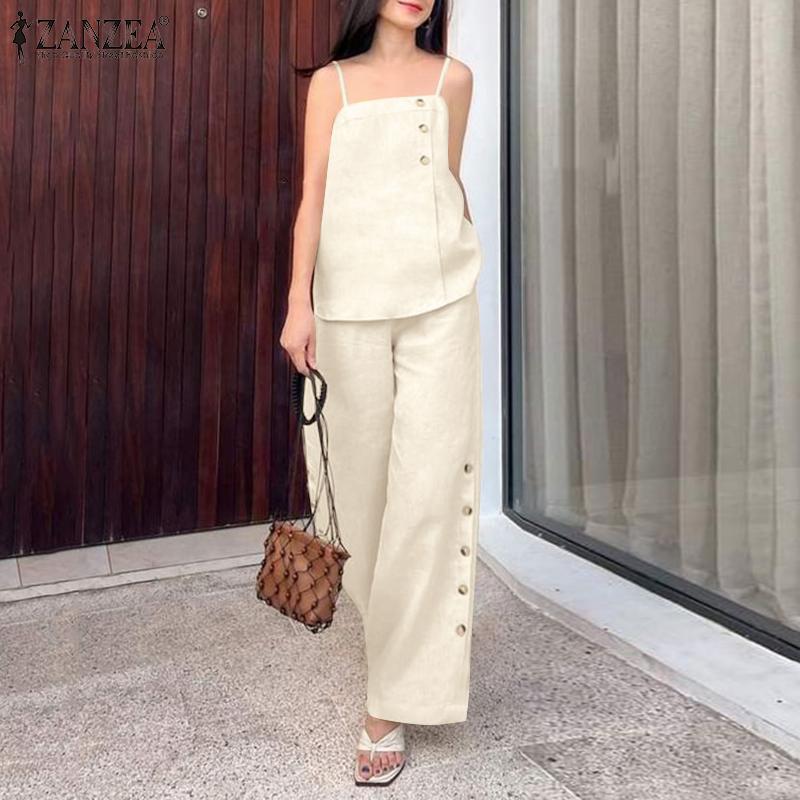 ZANZEA женский летний однотонный свободный топ на пуговицах, топ со средней талией, брюки, комплект из двух предметов
ZANZEA женский летний однотонный свободный топ на пуговицах, топ со средней талией, брюки, комплект из двух предметов