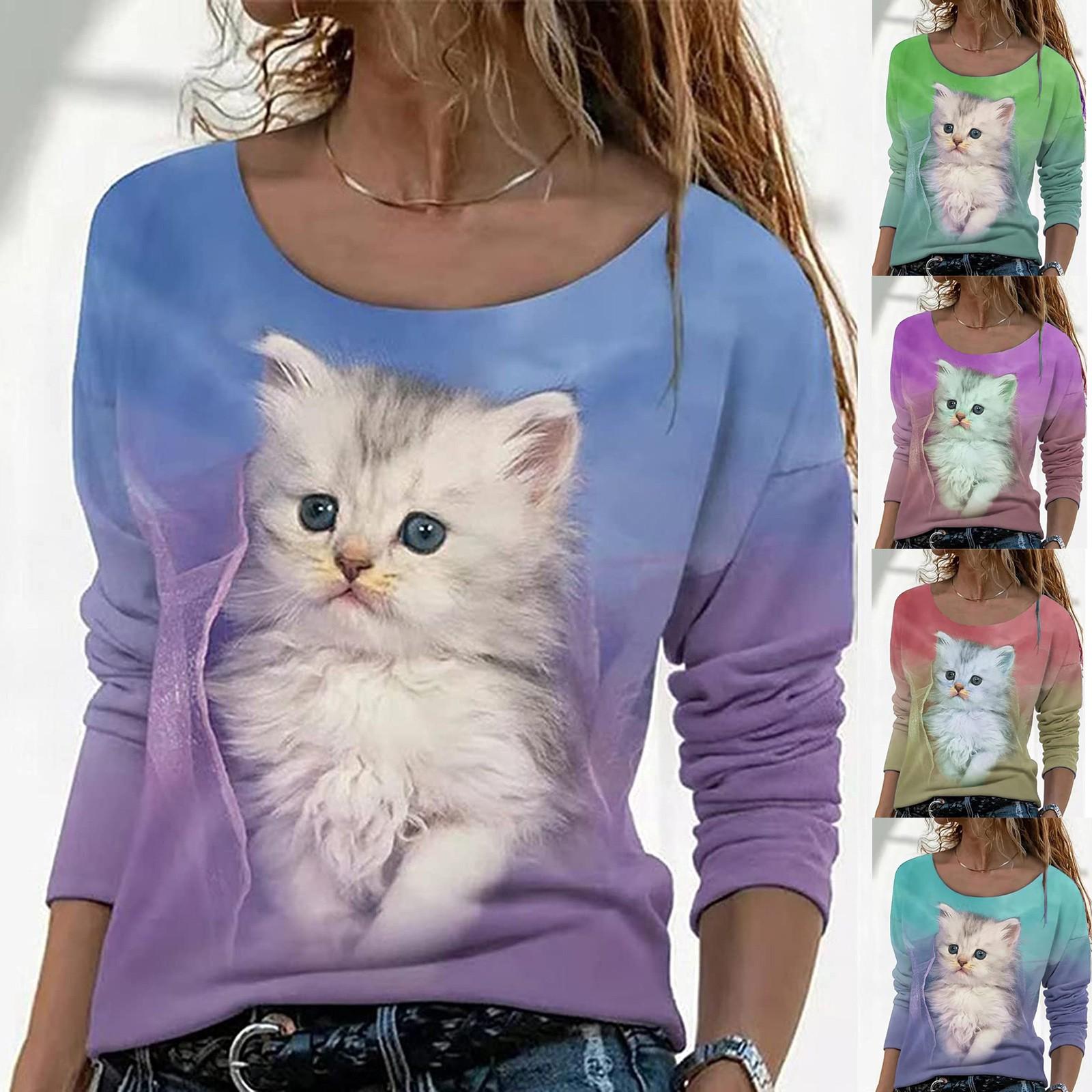 Plus Size Tops For Women Cute Cat Print Round Neck Long Sleeve T-shirt Fall Winter Casual Slim Pullover Tunics Blouse
Plus Size Tops For Women Cute Cat Print Round Neck Long Sleeve T-shirt Fall Winter Casual Slim Pullover Tunics Blouse