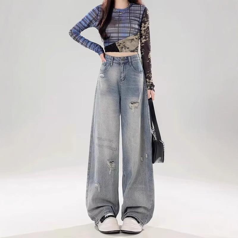 Women s High-Waist American Retro Distressed Jeans: Washed, Ripped, Frayed, Slim-Fit, Straight-Leg, Floor-Length, Autumn Style 3XL
Women s High-Waist American Retro Distressed Jeans: Washed, Ripped, Frayed, Slim-Fit, Straight-Leg, Floor-Length, Autumn Style 3XL