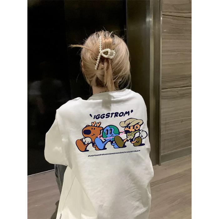 Хлопковая белая футболка женская летняя с плечиками, с короткими рукавами, свободная, плотная, с американским мультяшным принтом, для пары, для учениц средней школы S
Хлопковая белая футболка женская летняя с плечиками, с короткими рукавами, свободная, плотная, с американским мультяшным принтом, для пары, для учениц средней школы S