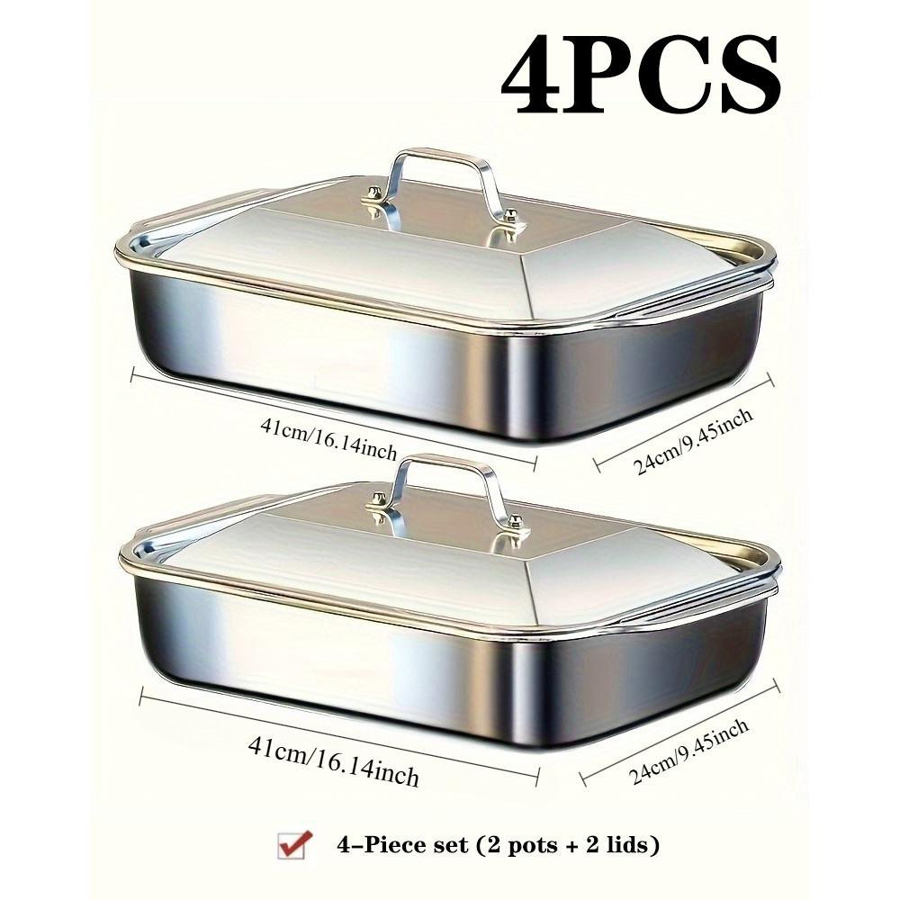 4-Piece Stainless Steel Baking Pan Set with Lids-16 x9 Deep Dish for Fish/Pasta/Grilling Oven & Dishwasher Safe Cookware 4.2L
4-Piece Stainless Steel Baking Pan Set with Lids-16 x9 Deep Dish for Fish/Pasta/Grilling Oven & Dishwasher Safe Cookware 4.2L