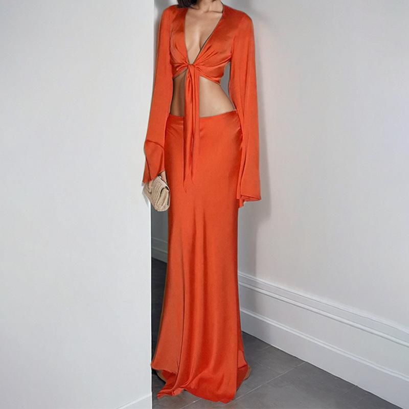 2025 wind women s clothing new sexy v-neck dress split fork long sleeve lace-up fashion suit women s two-piece set S оранжевый
2025 wind women s clothing new sexy v-neck dress split fork long sleeve lace-up fashion suit women s two-piece set S оранжевый