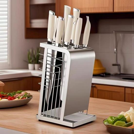 Metal Knife Block with Stable Base Multiple Compartments Hollow Breathable Design Space-saving Kitchen Counter Knife Holder
Metal Knife Block with Stable Base Multiple Compartments Hollow Breathable Design Space-saving Kitchen Counter Knife Holder