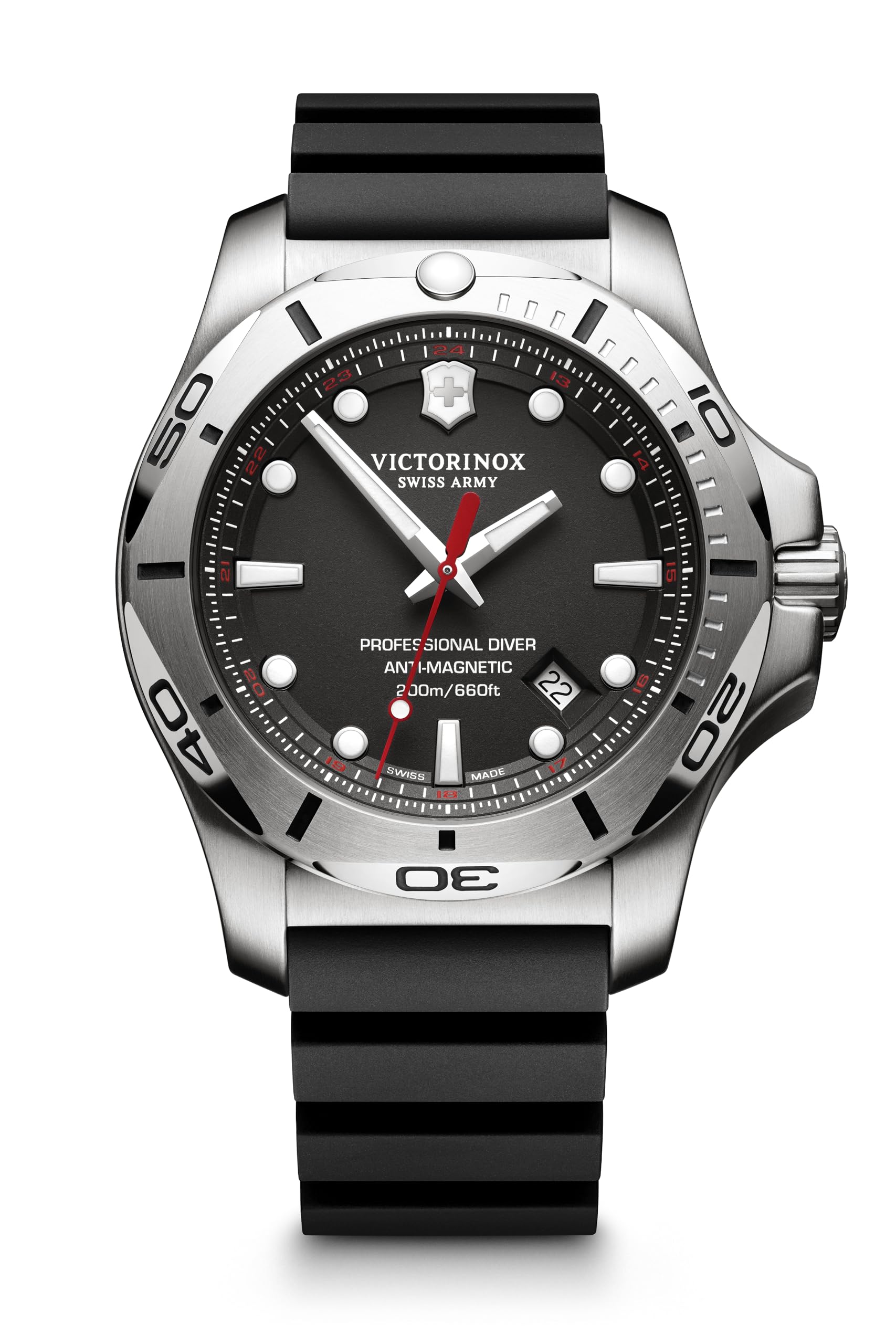 Годинник VICTORINOX PROFESSIONAL DIVER Корпус з нержавіючої сталі Чорний циферблат Чорний гумовий ремінець Подарунок 241733 I.N.O.X. (316L/Кований) [
Годинник VICTORINOX PROFESSIONAL DIVER Корпус з нержавіючої сталі Чорний циферблат Чорний гумовий ремінець Подарунок 241733 I.N.O.X. (316L/Кований) [