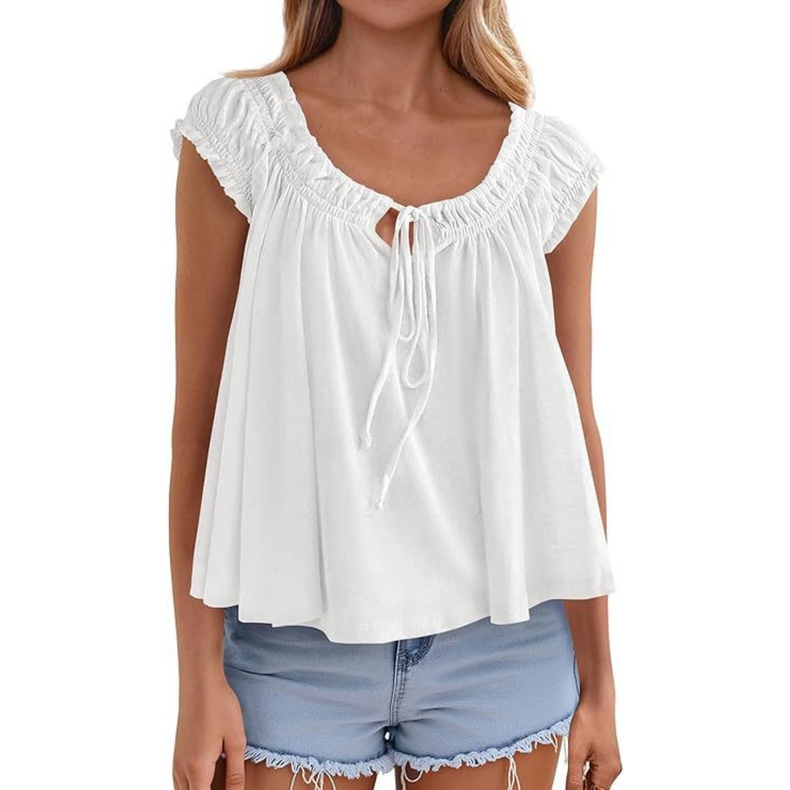 Women s Short Sleeve Ruffle Trim Tie Neck Blouse Loose Fit Ruched Top with Pleated Detailing for Casual Daily Wear XL белый
Women s Short Sleeve Ruffle Trim Tie Neck Blouse Loose Fit Ruched Top with Pleated Detailing for Casual Daily Wear XL белый