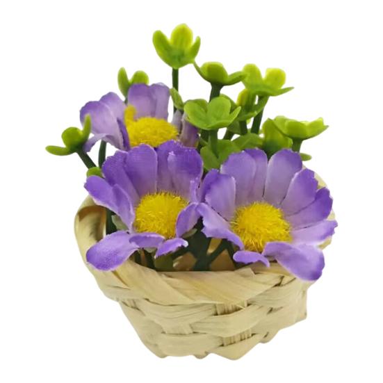 Миниатюрная цветочная корзина, реалистичная мини-корзина с цветочными растениями, игрушка 1/12, крошечная модель корзины, украшение для кукольного домика, аксессуары для украшения сада D