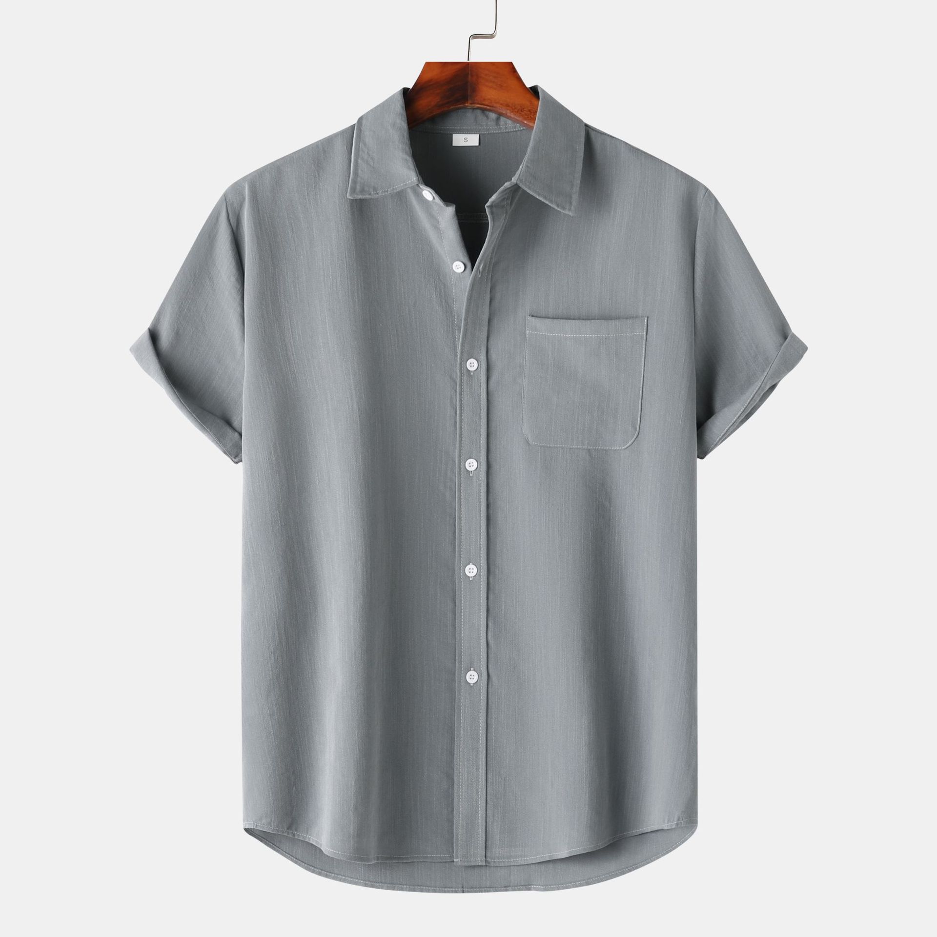 Summer Lapel Solid Color Short Sleeve Button Men s Linen Shirt Men s Clothing XXL світло-сірого кольору
Summer Lapel Solid Color Short Sleeve Button Men s Linen Shirt Men s Clothing XXL світло-сірого кольору