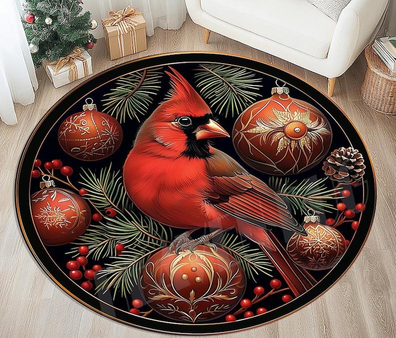 Red Cardinal Bird Christmas Round Rug with Pine Branches, Xmas Balls Design Holiday Decor Mat, Living Room Home Decor Diameter 100cm
Red Cardinal Bird Christmas Round Rug with Pine Branches, Xmas Balls Design Holiday Decor Mat, Living Room Home Decor Diameter 100cm