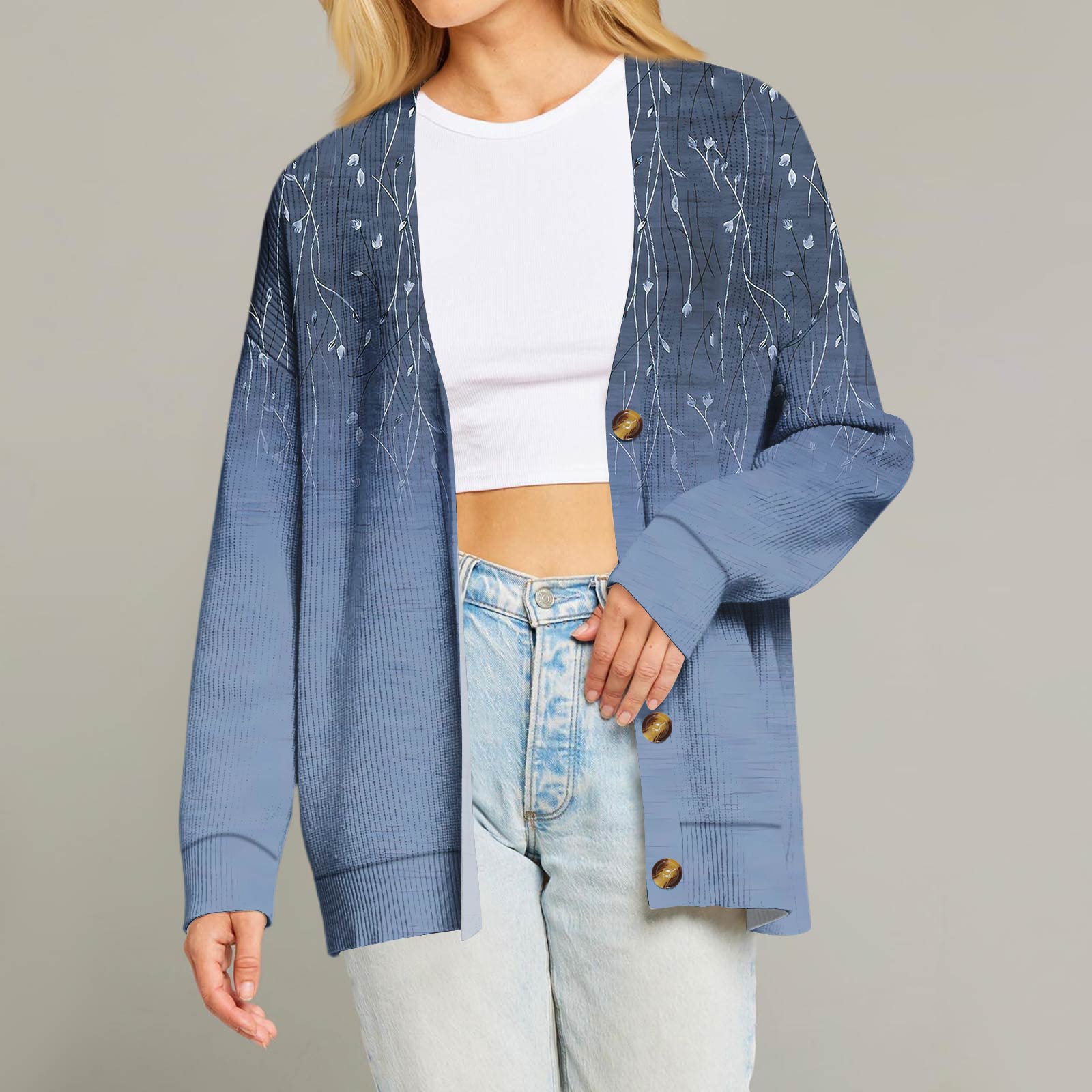 Женский модный кардиган с длинным рукавом, принтом, V-образным вырезом, на пуговицах, свободного кроя XL синий
Женский модный кардиган с длинным рукавом, принтом, V-образным вырезом, на пуговицах, свободного кроя XL синий