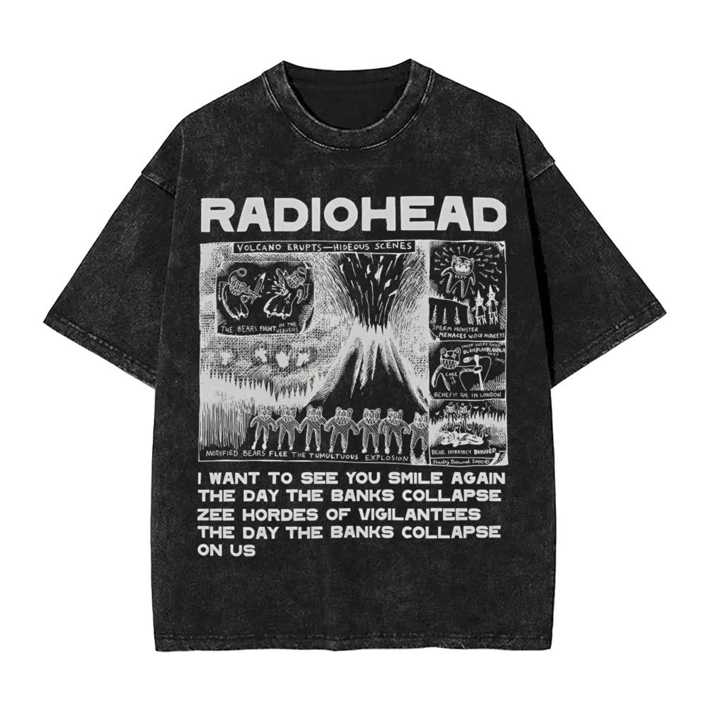 Oversized Acid-Wash Vintage Short-Sleeve T-Shirt Featuring Radiohead Kid A Mountain Graphic Print M
Oversized Acid-Wash Vintage Short-Sleeve T-Shirt Featuring Radiohead Kid A Mountain Graphic Print M