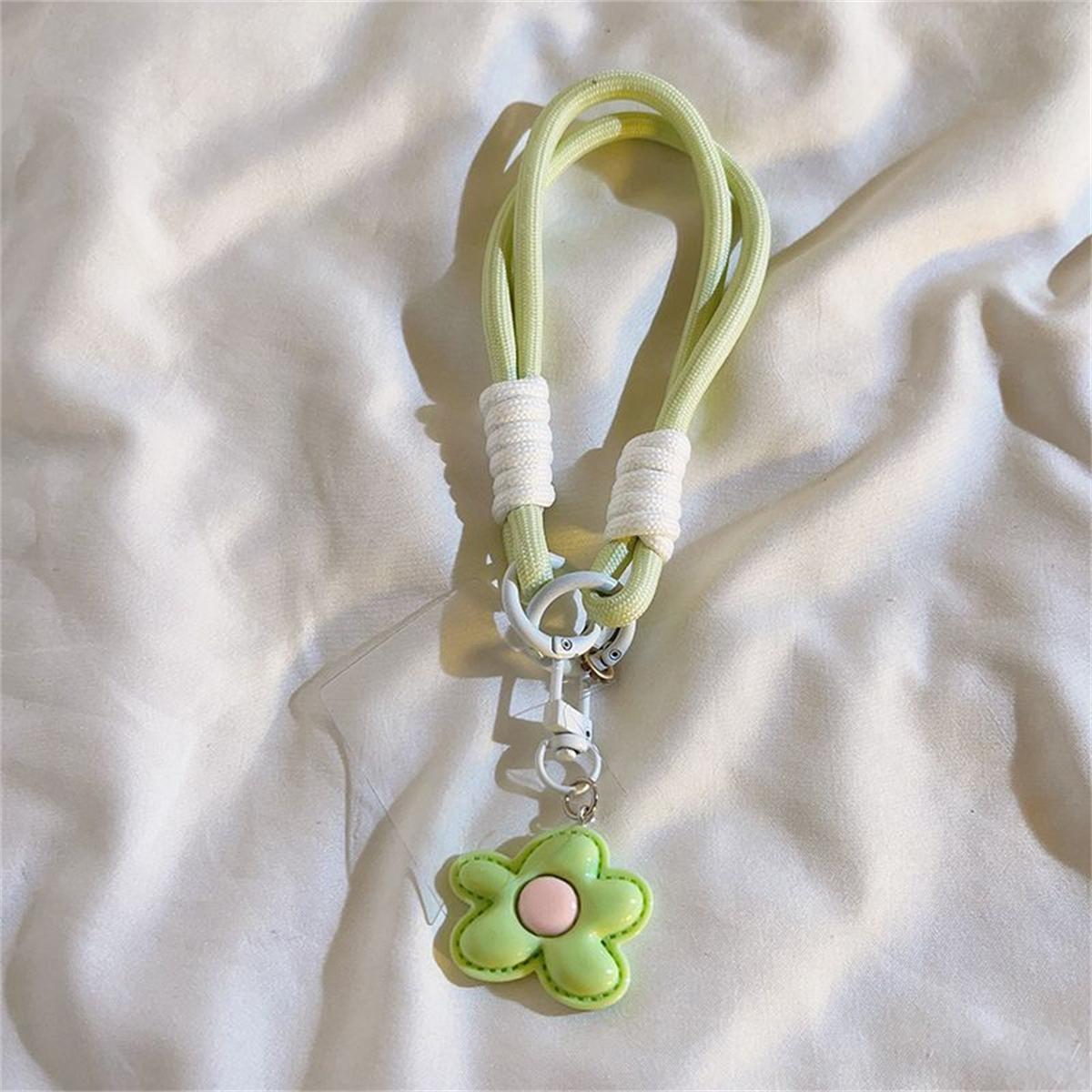 Милый кожаный ремешок с цветком для телефона, ремешок для подвешивания, цепочка, кольцо, шнур с накладным ремешком на запястье, держатель для телефона, съемная веревка 1PCS зелёный