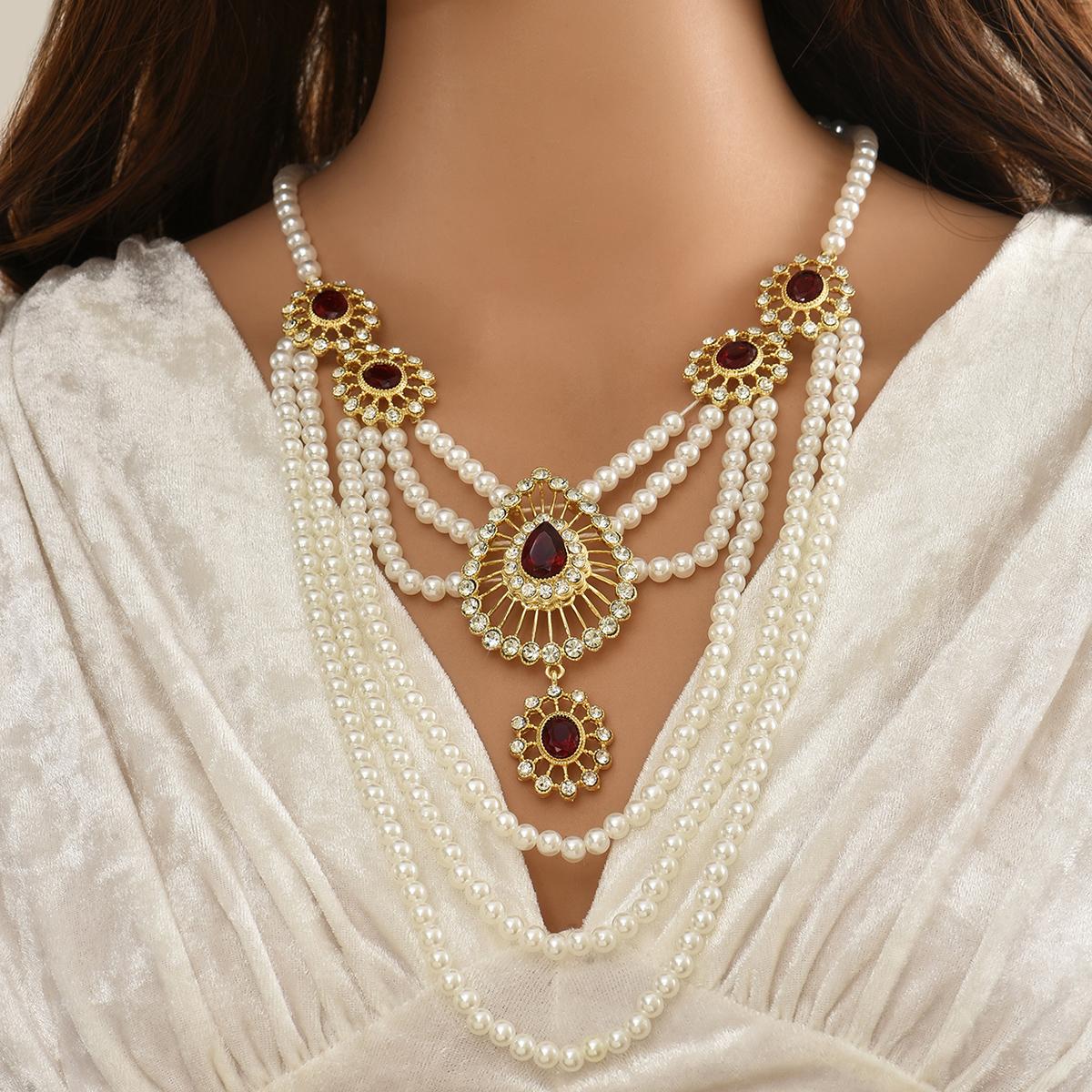 Retro Court-Style Handmade Beaded Multi-Layer Design Necklace With Flower Shaped Pendant Earrings Set As A 2Piece Set Of Jewelry
Retro Court-Style Handmade Beaded Multi-Layer Design Necklace With Flower Shaped Pendant Earrings Set As A 2Piece Set Of Jewelry