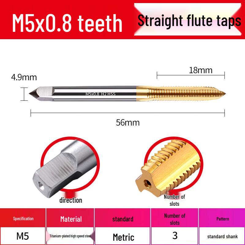 Jun Ding Ying M5*0.8 Titanium Plated Straight Flute Tap
Jun Ding Ying M5*0.8 Titanium Plated Straight Flute Tap