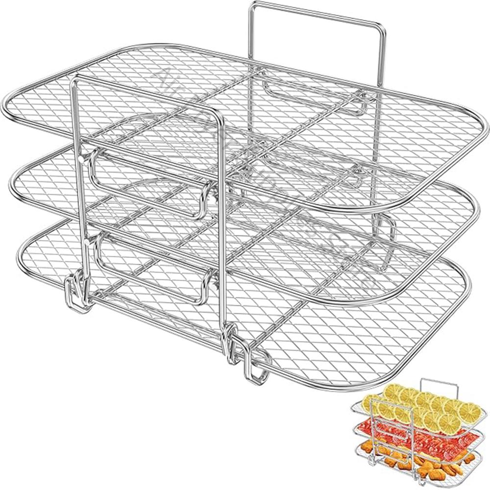 3-уровневая решетка для фритюрницы из нержавеющей стали для гриля и барбекю, штабелируемые решетки для пароварки Ninja с двойной корзиной, фритюрница, инструменты для выпечки
3-уровневая решетка для фритюрницы из нержавеющей стали для гриля и барбекю, штабелируемые решетки для пароварки Ninja с двойной корзиной, фритюрница, инструменты для выпечки