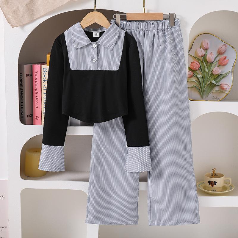 Girls Fashion Set 2025 Autumn Children s Casual Color-block Striped Retro Long-sleeved Top and Wide-leg Pants Set 130cm=8Y
Girls Fashion Set 2025 Autumn Children s Casual Color-block Striped Retro Long-sleeved Top and Wide-leg Pants Set 130cm=8Y