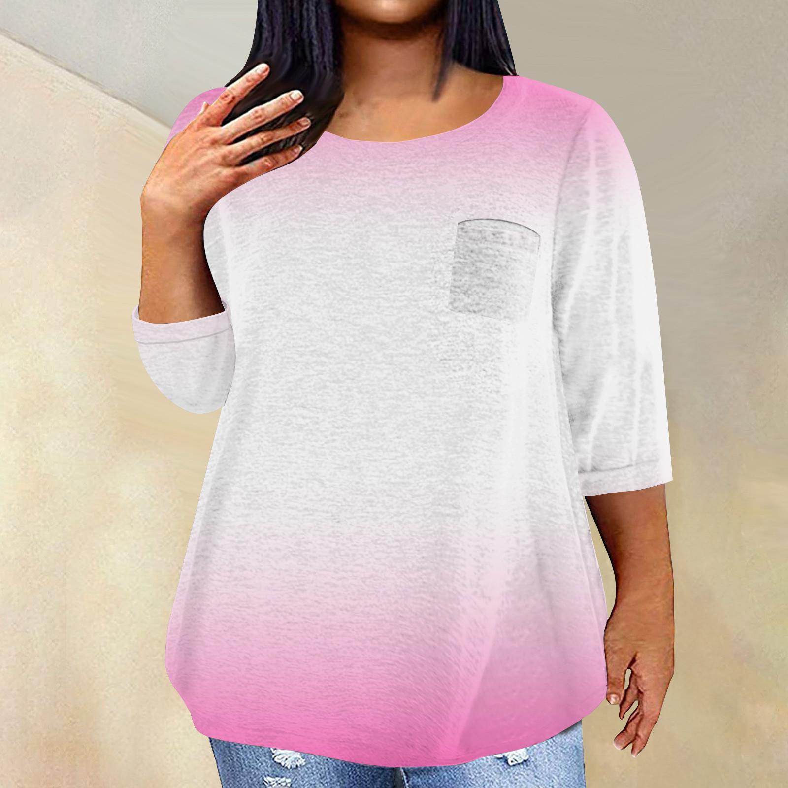 Женский модный повседневный пуловер с круглым вырезом и рукавом три четверти с принтом, топ с рукавами 4/3 XXXXL розовый