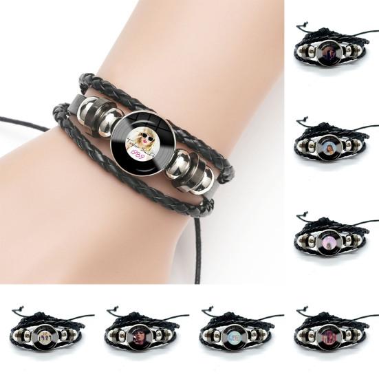 Faux Leather Bracelet Glass Dome Snap Button Bracelet Music Album Singer Adjustable Bangle
Faux Leather Bracelet Glass Dome Snap Button Bracelet Music Album Singer Adjustable Bangle