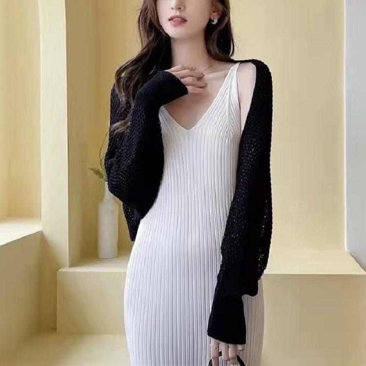 Шаль летняя High End с длинным рукавом тонкая трикотажная толстовка с капюшоном ажурная трикотажная женская маленькая шаль наружная L чёрный