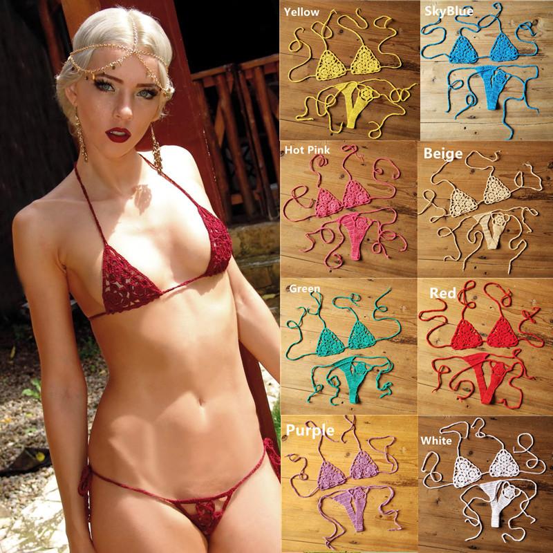 Cheap Handmade Crochet Mini Bikini Suit Beach Micro Swimsuit Sexy