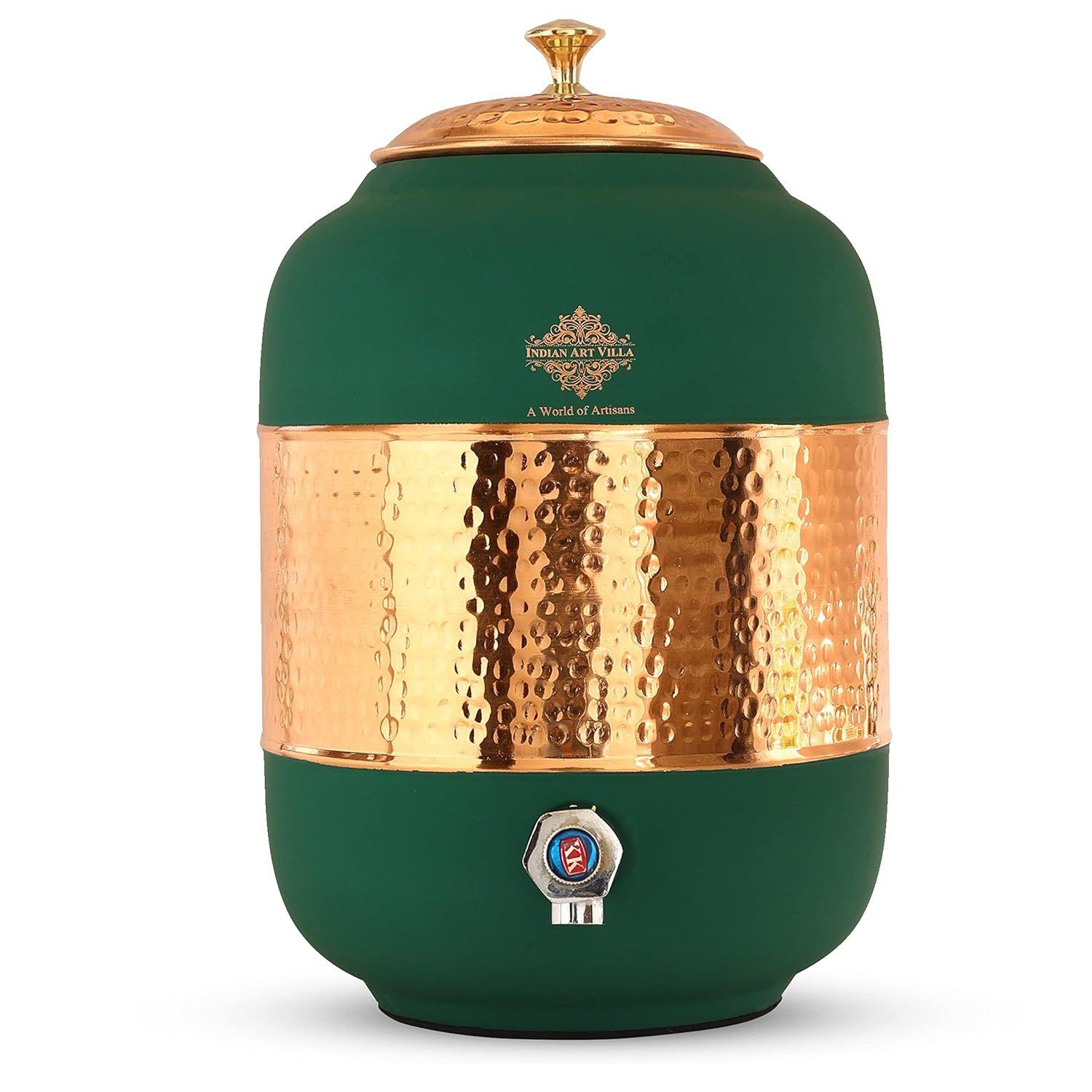 Получеканный медный кувшин для воды с шелковистой отделкой зеленого цвета, объем - 8 л.
Получеканный медный кувшин для воды с шелковистой отделкой зеленого цвета, объем - 8 л.