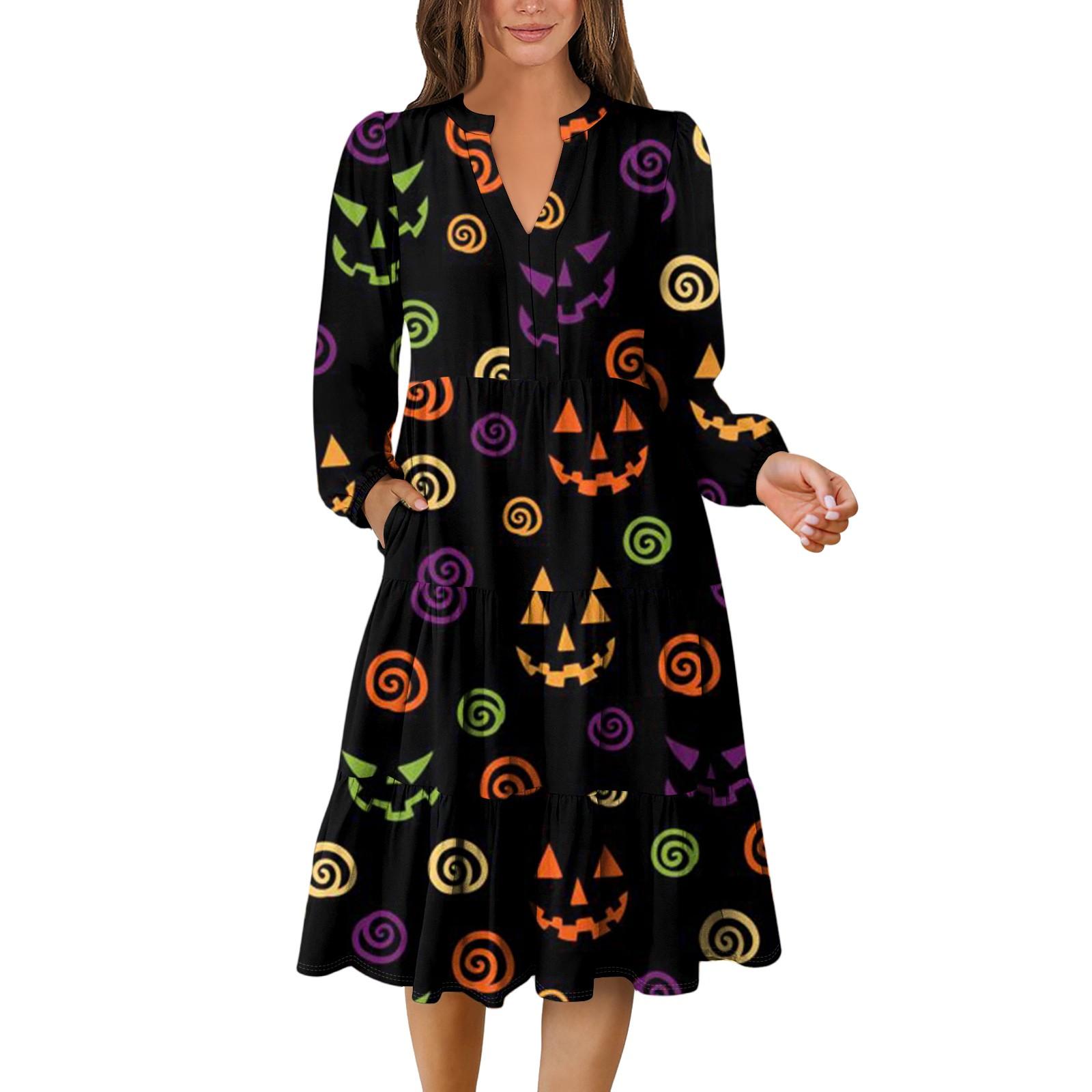 Женское платье с V-образным вырезом, многослойное, богемное, с длинным рукавом, с принтом на Хэллоуин L
Женское платье с V-образным вырезом, многослойное, богемное, с длинным рукавом, с принтом на Хэллоуин L