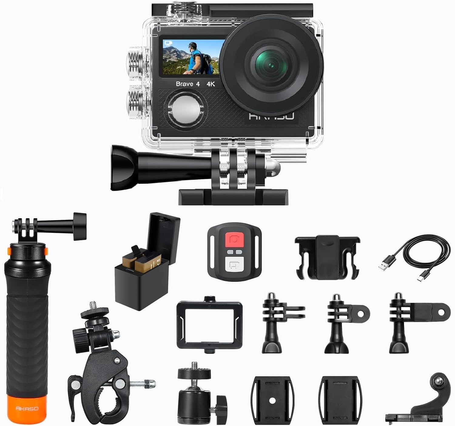 AKASO Brave4 Action Camera 4K30FPS Dual Screen EIS Image Stabilization 40M Waterproof Underwater Camera HDMI Output Action Cam Compact with Floating
AKASO Brave4 Action Camera 4K30FPS Dual Screen EIS Image Stabilization 40M Waterproof Underwater Camera HDMI Output Action Cam Compact with Floating