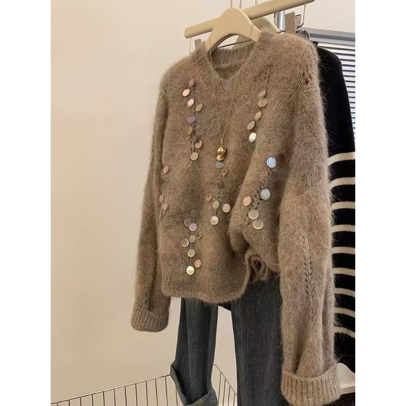 Sequined retro loose pullover soft waxy sweater outer wear women s autumn and winter lazy style advanced sense thickened knitted sweater top L
Sequined retro loose pullover soft waxy sweater outer wear women s autumn and winter lazy style advanced sense thickened knitted sweater top L