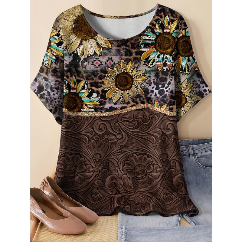 Summer personalized women s retro sunflower leopard print round neck T-shirt 8XL
Summer personalized women s retro sunflower leopard print round neck T-shirt 8XL