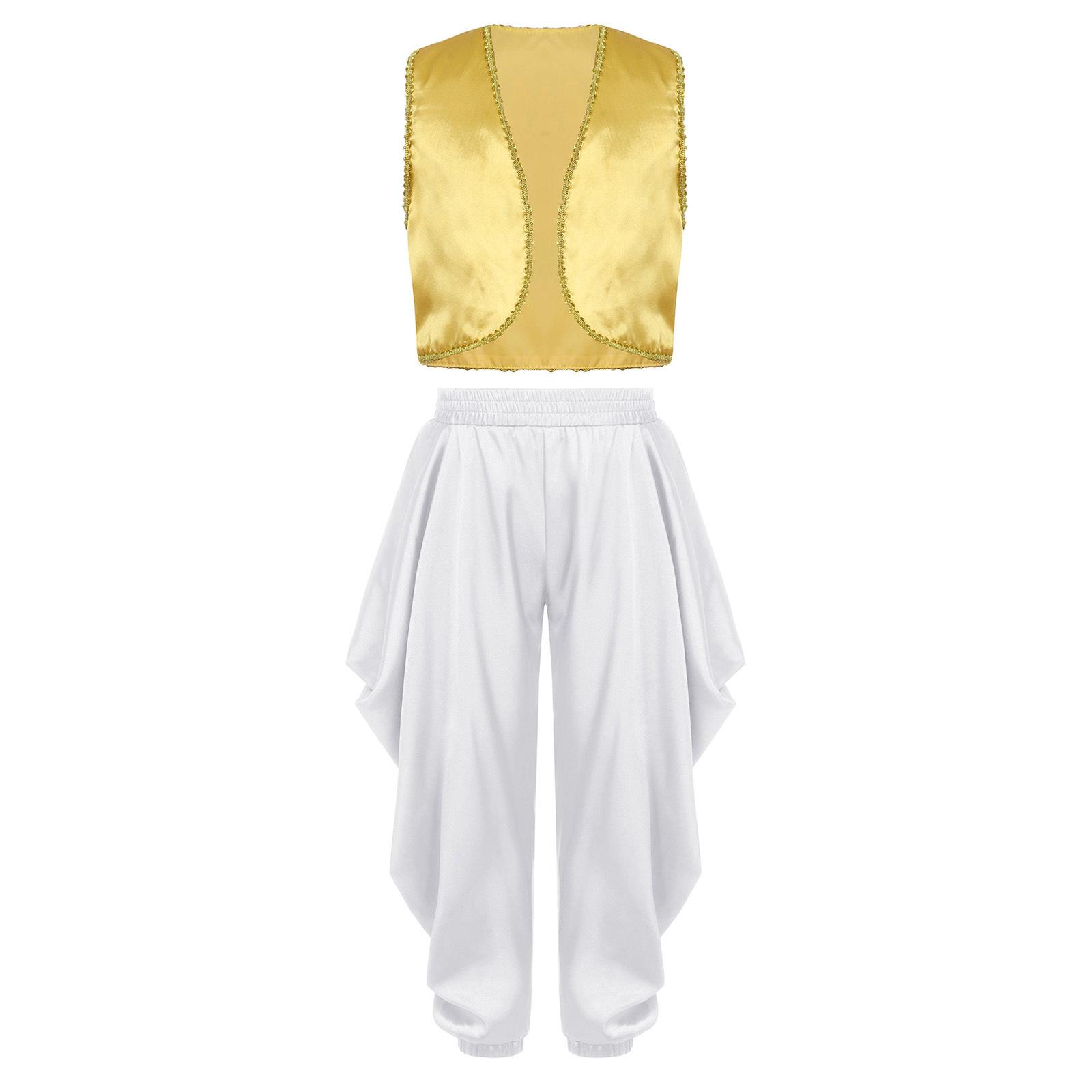 Boys 2 Pieces Golden Braided Vest Open Front Elastic Waist Trousers Baggy Arabian Costume Set
Boys 2 Pieces Golden Braided Vest Open Front Elastic Waist Trousers Baggy Arabian Costume Set