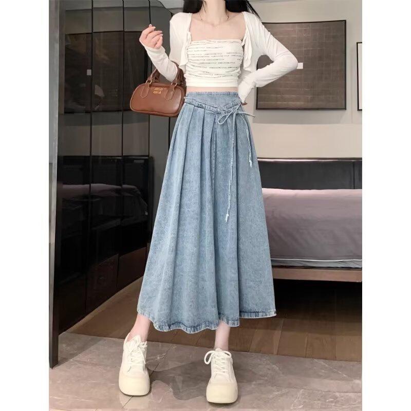 Retro High-Waist Denim Midi Skirt - Spring, Slimming, Pleated, Tie-Up, Umbrella Style 2XL
Retro High-Waist Denim Midi Skirt - Spring, Slimming, Pleated, Tie-Up, Umbrella Style 2XL