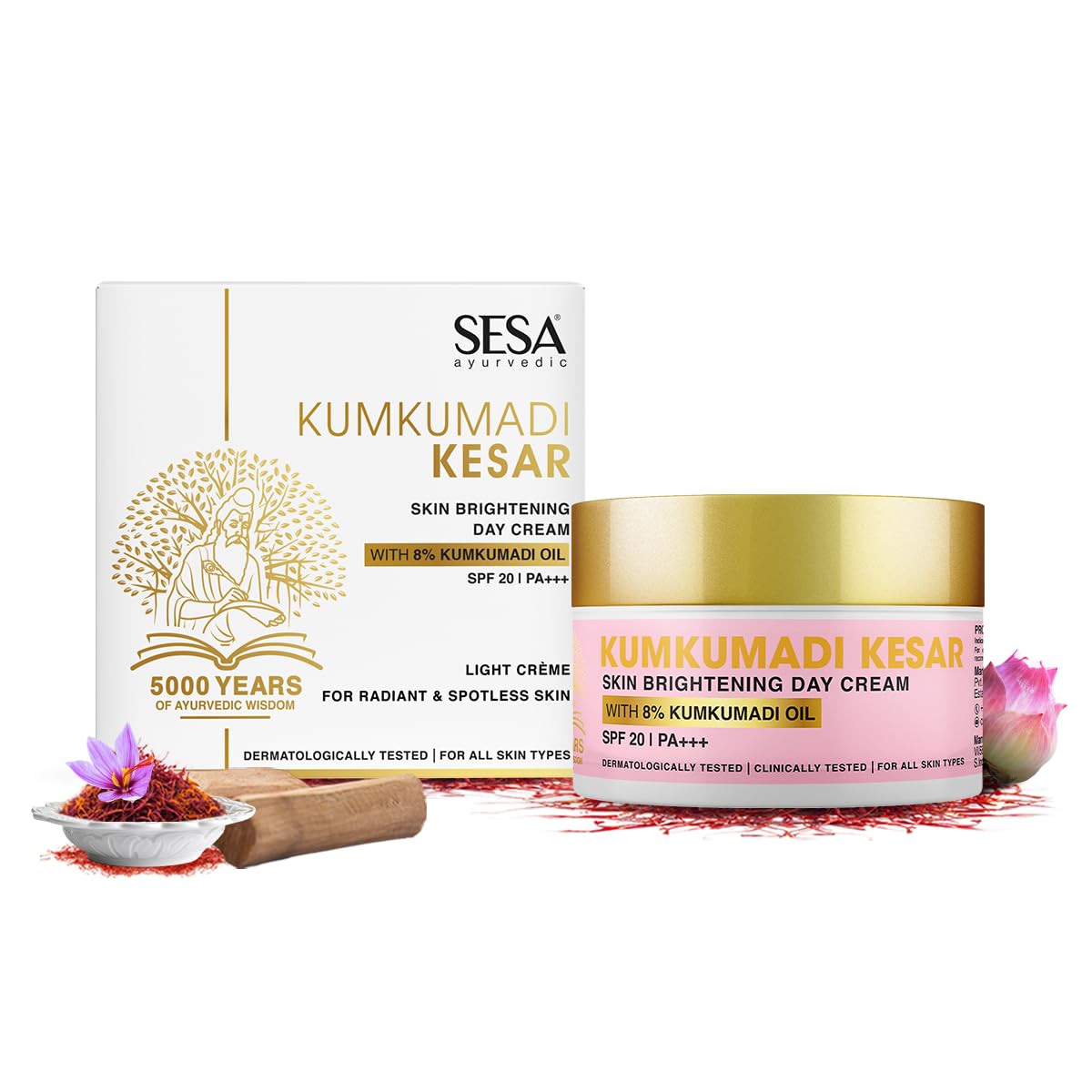 SESA Дневной крем Kumkumadi Kesar 50 г SPF 20 PA++ Аюрведический увлажняющий крем для осветления кожи для ежедневной защиты от солнца и сияния
SESA Дневной крем Kumkumadi Kesar 50 г SPF 20 PA++ Аюрведический увлажняющий крем для осветления кожи для ежедневной защиты от солнца и сияния
