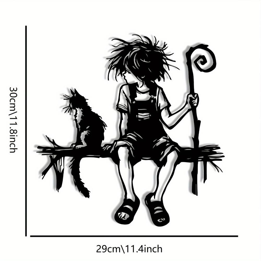 Black Metal Wall Art Relaxed Little Boy Statue, Cat on Branch, 2D Flat Home Windowsill Decor for Indoor Outdoor Living Room 1pc
Black Metal Wall Art Relaxed Little Boy Statue, Cat on Branch, 2D Flat Home Windowsill Decor for Indoor Outdoor Living Room 1pc