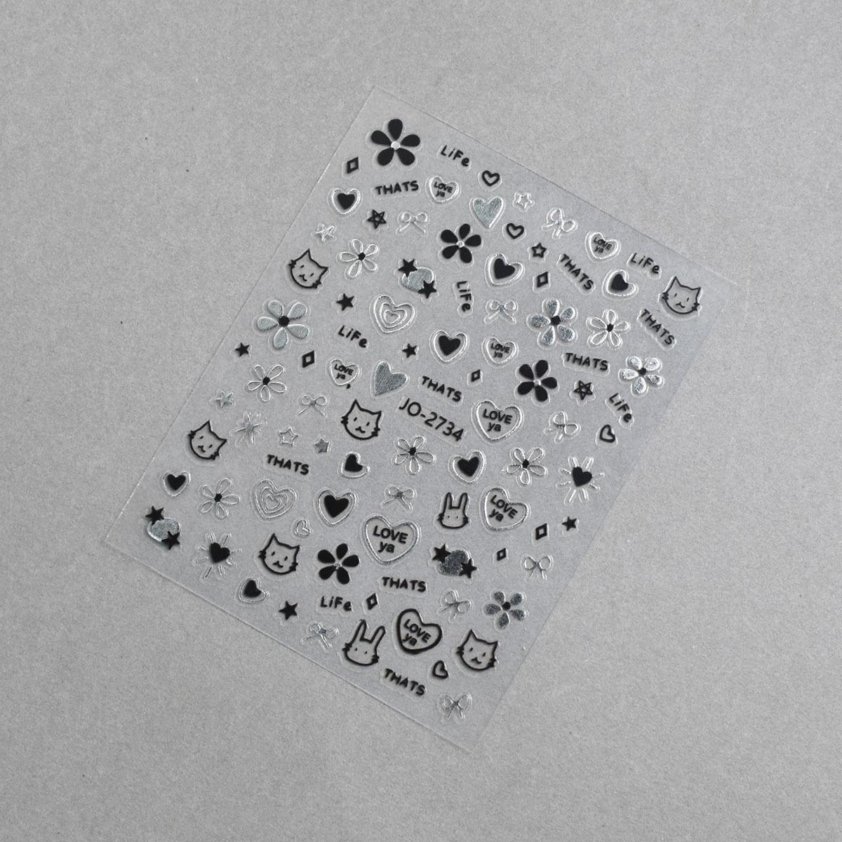 Cartoon Cute Puppy & Floral Nail Art Stickers - Black & White, Stars, Hearts, Bows
Cartoon Cute Puppy & Floral Nail Art Stickers - Black & White, Stars, Hearts, Bows